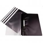 The picture shows a pack of 25 black polypropylene A4 report files. Each file has the label ValueX Report File on the left side. The top of the file has a clear label holder and a black zipper closure. The front cover features a textured design and the back cover has a smooth finish. Each file has the capacity to hold multiple documents securely.