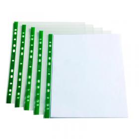 ValueX Punched Pocket A4 Glass Clear 50 micron Green Reinforcing Strip (Pack 100) - 400050896 33524PF