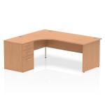 Dynamic Impulse 1800mm Left Crescent Desk Oak Top Panel End Leg Workstation 600mm Deep Desk High Pedestal Bundle I000881 33597DY
