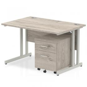 Dynamic Impulse 1200 x 800mm Straight Desk Grey Oak Top Silver Cantilever Leg with 2 Drawer Mobile Pedestal Bundle I003148 33709DY