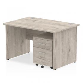 Dynamic Impulse 1200 x 800mm Straight Desk Grey Oak Top Panel End Leg with 2 Drawer Mobile Pedestal Bundle I003150 33723DY