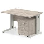 Dynamic Impulse 1200 x 800mm Straight Desk Grey Oak Top Silver Cable Managed Leg with 3 Drawer Mobile Pedestal Bundle I003151 33730DY