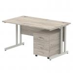 Dynamic Impulse 1400 x 800mm Straight Desk Grey Oak Top Silver Cantilever Leg with 3 Drawer Mobile Pedestal Bundle I003165 33744DY