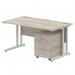 Dynamic Impulse 1400 x 800mm Straight Desk Grey Oak Top Silver Cantilever Leg with 3 Drawer Mobile Pedestal Bundle I003165 33744DY