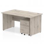 Dynamic Impulse 1400 x 800mm Straight Desk Grey Oak Top Panel End Leg with 2 Drawer Mobile Pedestal Bundle I003168 33765DY