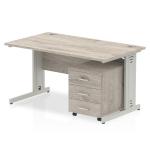 Dynamic Impulse 1400 x 800mm Straight Desk Grey Oak Top Silver Cable Managed Leg with 3 Drawer Mobile Pedestal Bundle I003169 33772DY