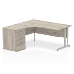 Dynamic Impulse 1600mm Left Crescent Desk Grey Oak Top Silver Cantilever Leg Workstation 600mm Deep Desk High Pedestal Bundle I003171 33786DY