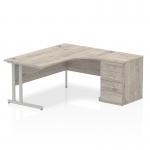 Dynamic Impulse 1600mm Right Crescent Desk Grey Oak Top Silver Cantilever Leg Workstation 600mm Deep Desk High Pedestal Bundle I003183 33828DY