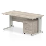Dynamic Impulse 1600mm x 800mm Straight Desk Grey Oak Top Silver Cable Managed Leg with 3 Drawer Mobile Pedestal I003199 33898DY