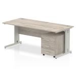 Dynamic Impulse 1800mm x 800mm Straight Desk Grey Oak Top Silver Cable Managed Leg with 3 Drawer Mobile Pedestal I003217 34024DY