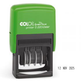 COLOP S220 Green Line Eco-friendly Self-inking Date Stamp (4mm Adjustable Date Bands) Impression Size 22x4mm Black Ink - 105510 34028CL