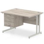 Dynamic Impulse 1200 x 800mm Straight Desk Grey Oak Top Silver Cantilever Leg with 1 x 3 Drawer Fixed Pedestal I003437 34073DY