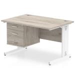 Dynamic Impulse 1200 x 800mm Straight Desk Grey Oak Top White Cable Managed Leg with 1 x 2 Drawer Fixed Pedestal I003441 34080DY