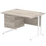 Dynamic Impulse 1200 x 800mm Straight Desk Grey Oak Top White Cantilever Leg with 1 x 2 Drawer Fixed Pedestal I003446 34094DY