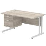 Dynamic Impulse 1400 x 800mm Straight Desk Grey Oak Top Silver Cantilever Leg with 1 x 2 Drawer Fixed Pedestal I003461 34136DY