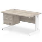 Dynamic Impulse 1400 x 800mm Straight Desk Grey Oak Top White Cable Managed Leg with 1 x 2 Drawer Fixed Pedestal I003466 34150DY