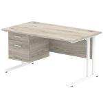 Dynamic Impulse 1400 x 800mm Straight Desk Grey Oak Top White Cantilever Leg with 1 x 2 Drawer Fixed Pedestal I003471 34164DY