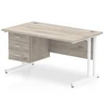 Dynamic Impulse 1400 x 800mm Straight Desk Grey Oak Top White Cantilever Leg with 1 x 3 Drawer Fixed Pedestal I003472 34171DY