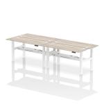 Dynamic Air Back-to-Back W1600 x D600mm Height Adjustable Sit Stand 4 Person Bench Desk With Cable Ports Grey Oak Finish White Frame - HA02224 35342DY