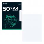 In the photo, there are 50 white envelopes made of high-quality A4 120gsm pure paper. They have a smooth, wove texture and a super bright white color. The envelopes are from the Blake Premium collection, featuring the signature embossed logo. Perfect for any occasion.