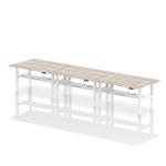 Dynamic Air Back-to-Back W1600 x D600mm Height Adjustable Sit Stand 6 Person Bench Desk With Cable Ports Grey Oak Finish White Frame - HA02260 35594DY