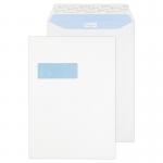 The photo features a stack of crisp, ultra white Blake C4 envelopes. Each envelope has a wove texture, a convenient pocket window, and a reliable peel and seal closure. Ideal for office use, these envelopes measure 324x229mm and come in a pack of 250.