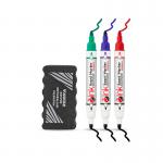 In the photograph, three Zebra Pen Whiteboard Pens can be seen, each with a double-ended design. The pens body is a bold and vibrant white, with a sleek and modern shape. On one end, a magnetic eraser is attached, making it convenient for erasing mistakes. The assorted colors of the markers provide a fun and versatile touch to any presentation or project.