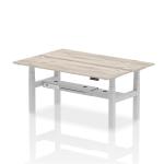 Dynamic Air Back-to-Back W1800 x D600mm Height Adjustable Sit Stand 2 Person Bench Desk With Cable Ports Grey Oak Finish Silver Frame - HA02510 37344DY