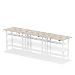 Dynamic Air Back-to-Back W1800 x D600mm Height Adjustable Sit Stand 6 Person Bench Desk With Cable Ports Grey Oak Finish White Frame - HA02584 37862DY