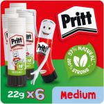 Pritt Original Glue Stick Sustainable Long Lasting Strong Adhesive Solvent Free Value Pack 22g (Pack 6) - 1456071 38252HK