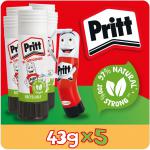 Pritt Original Glue Stick Sustainable Long Lasting Strong Adhesive Solvent Free Value Pack 43g (Pack 5) - 1456072 38259HK