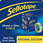 Sellotape Original Easy Tear Extra Sticky Golden Tape 24mm x 50m (Pack 6) - 2977318 38273HK