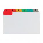 The image shows a set of Pukka Pads Ltd card indexing Concord guide cards in white, each measuring 203x127mm. The cards are organized alphabetically with multicoloured tabs for easy reference.