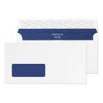 The image shows a pack of 500 DL-sized Blake Pure Premium Envelopes, made of Super White Wove paper with a convenient Wallet Window, Peel and Seal closure. Each envelope measures 110x220mm and has a smooth, 120gsm texture for a professional look.