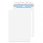 The photograph shows a stack of C4 envelopes from the Blake Premium Office line. The envelopes are made of ultra-white wove paper, have a pocket design, and can be sealed with a peel and seal closure. They are 324x229mm in size and have a weight of 120gsm. The pack contains 250 envelopes.
