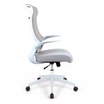 Nautilus Designs Romsey Designer High Back Mesh Executive Task Office Chair Grey With Fabric Seat Folding Arms White Frame & Base - BCM/H476/GY 40697NA