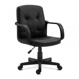 Nautilus Designs Delph Medium Back Leather Faced Executive Office Chair With Decorative Detail and Fixed Arms Black - DPA2014MBLBK 40753NA