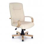 Nautilus Designs Troon High Back Leather Faced Executive Office Chair With Fixed Arms Cream Oak Effect Arms and Base - DPA4750ATGLCM 41103NA