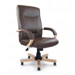 Nautilus Designs Troon High Back Leather Faced Executive Office Chair With Fixed Arms Brown Oak Effect Arms and Base - DPA4750ATGLBN 41110NA