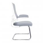 Nautilus Designs Luna Designer High Back Mesh Grey Cantilever Visitor Chair With Folding Arms and White Shell/Chrome Frame - BCM/L1302V/WHGY 41621NA