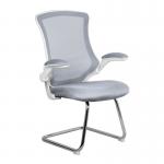 Nautilus Designs Luna Designer High Back Mesh Grey Cantilever Visitor Chair With Folding Arms and White ShellChrome Frame - BCML1302VWHGY 41621NA