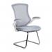 Nautilus Designs Luna Designer High Back Mesh Grey Cantilever Visitor Chair With Folding Arms and White ShellChrome Frame - BCML1302VWHGY 41621NA