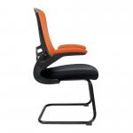 Nautilus Designs Luna Designer High Back Two Tone Mesh Cantilever Visitor Chair With Folding Arms and Black Shell Orange/Black - BCM/T1302V/OG 41649NA