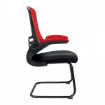 Nautilus Designs Luna Designer High Back Two Tone Mesh Cantilever Visitor Chair With Folding Arms and Black Shell Red/Black - BCM/T1302V/RD 41656NA