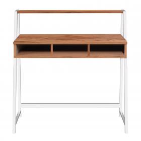 Nautilus Designs Vienna Compact Two Tier Workstation with Stylish Feature Frame and Upper Storage Shelf Walnut Finish White Frame - BDW/I203/WH-WN 41957NA