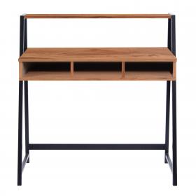 Nautilus Designs Vienna Compact Two Tier Workstation with Stylish Feature Frame and Upper Storage Shelf Walnut Finish Black Frame - BDW/I203/BK-WN 41971NA