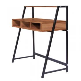 Nautilus Designs Vienna Compact Two Tier Workstation with Stylish Feature Frame and Upper Storage Shelf Walnut Finish Black Frame - BDWI203BK-WN 41971NA