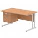 Dynamic Impulse W1400 x D800 x H730mm Straight Office Desk Cantilever Leg With 1 x 2 Drawer Single Fixed Pedestal Oak Finish Silver Frame - MI002658 42216DY