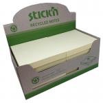 Stickn Repositionable Notes 76x76mm Recycled 100 Sheets Yellow (Pack 12) 21795 42277HP
