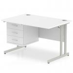 Dynamic Impulse W1200 x D800 x H730mm Straight Office Desk Cantilever Leg With 1 x 3 Drawer Single Fixed Pedestal White Finish Silver Frame - MI002213 42300DY